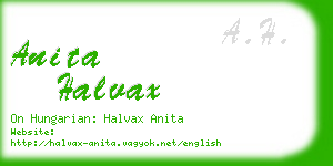 anita halvax business card